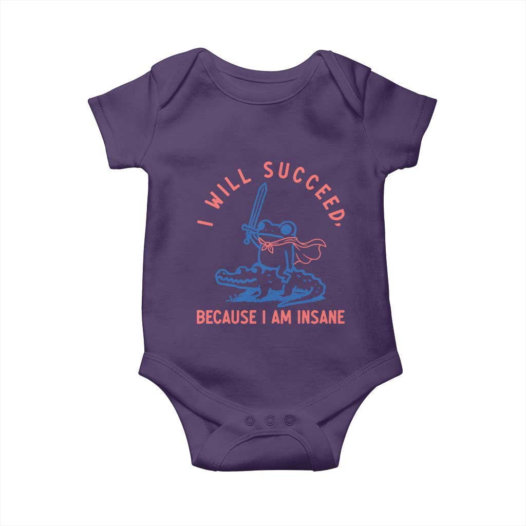I Will Succeed Because I Am Insane Baby Onesie Funny Frog Riding Crocodile Sarcastic Humor