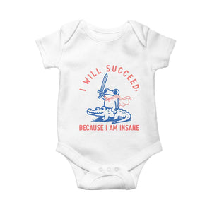 I Will Succeed Because I Am Insane Baby Onesie Funny Frog Riding Crocodile Sarcastic Humor