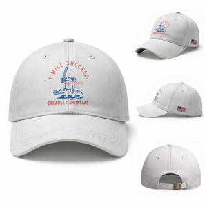 I Will Succeed Because I Am Insane Baseball Cap Funny Frog Riding Crocodile Sarcastic Humor