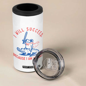 I Will Succeed Because I Am Insane 4 in 1 Can Cooler Tumbler Funny Frog Riding Crocodile Sarcastic Humor