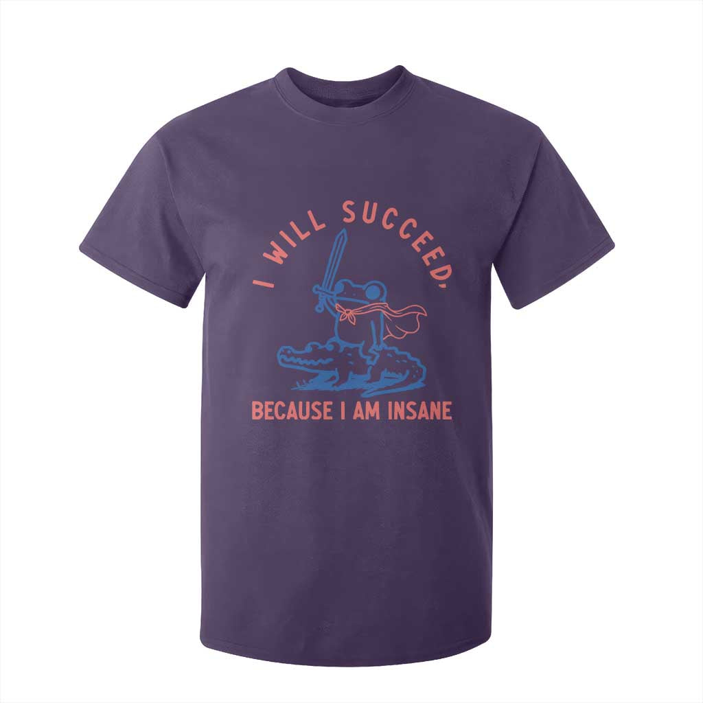 I Will Succeed Because I Am Insane T Shirt For Kid Funny Frog Riding Crocodile Sarcastic Humor