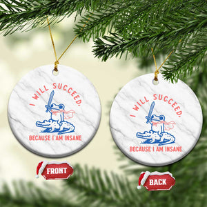 I Will Succeed Because I Am Insane Ceramic Ornament Funny Frog Riding Crocodile Sarcastic Humor