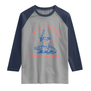 I Will Succeed Because I Am Insane Raglan Shirt Funny Frog Riding Crocodile Sarcastic Humor