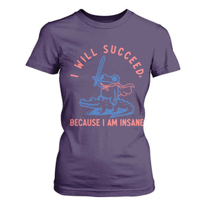 I Will Succeed Because I Am Insane T Shirt For Women Funny Frog Riding Crocodile Sarcastic Humor