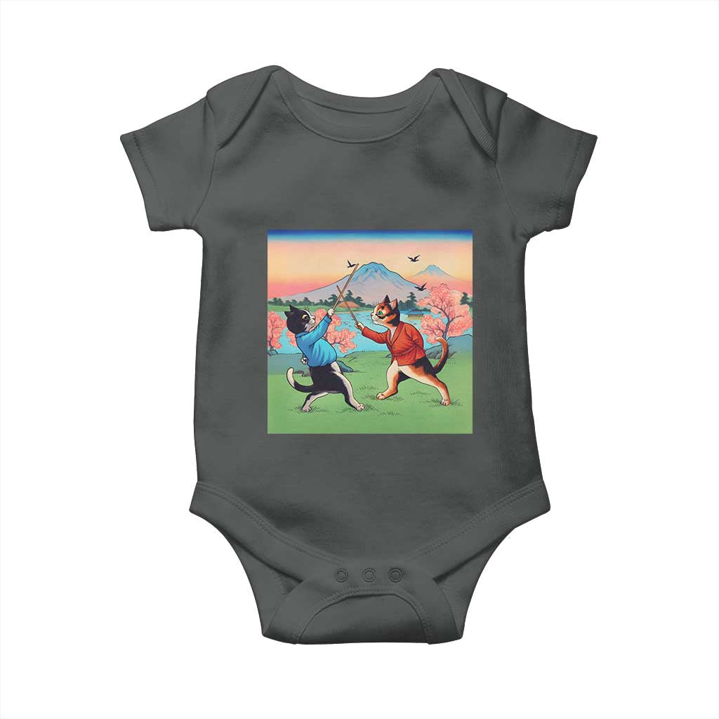 Funny Kendo Cat Baby Onesie Samurai Martial Arts TS14 Dark Heather Print Your Wear