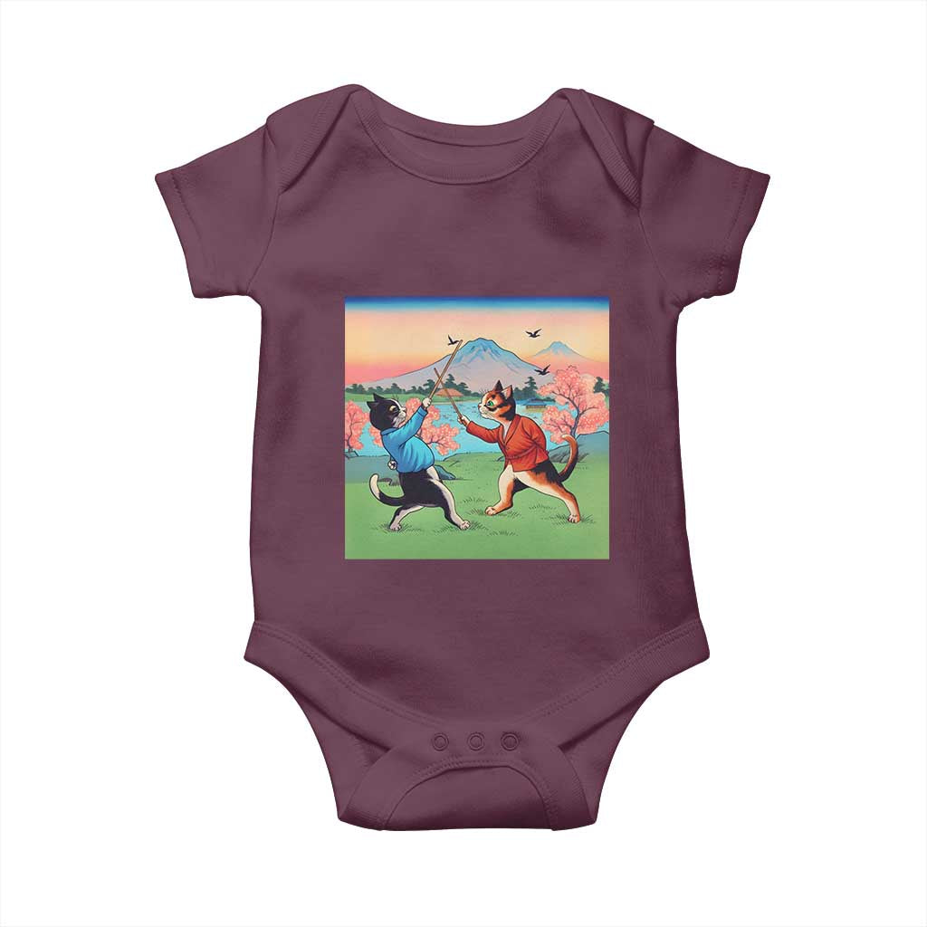 Funny Kendo Cat Baby Onesie Samurai Martial Arts TS14 Maroon Print Your Wear