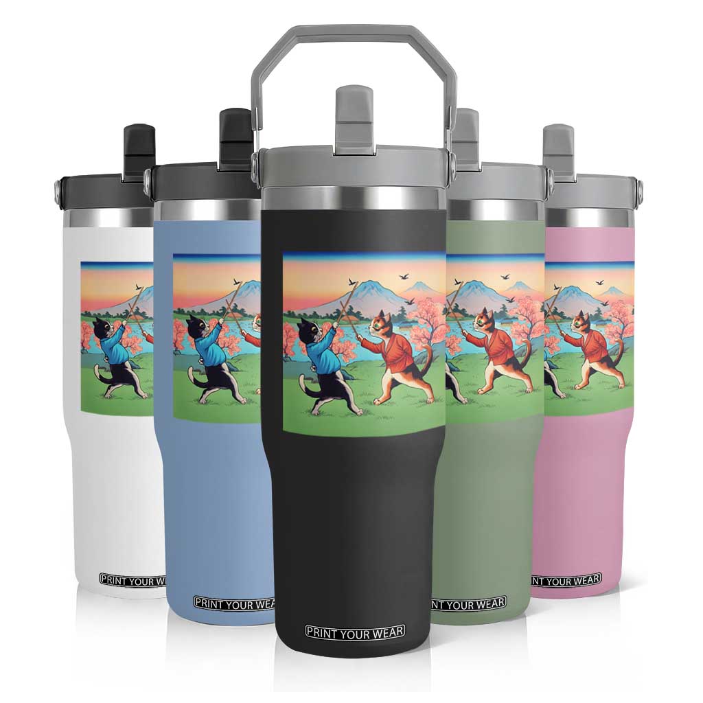 Funny Kendo Cat Flip Straw Tumbler Samurai Martial Arts TS14 Print Your Wear