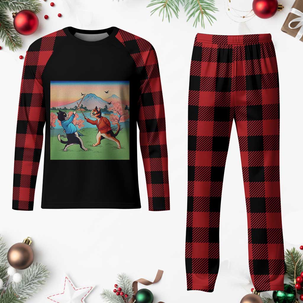 Funny Kendo Cat Plaid Pajama Set Samurai Martial Arts TS14 Buffalo Plaid Print Your Wear
