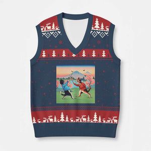 Funny Kendo Cat V-Neck Knit Sweater Vest Samurai Martial Arts TS14 Navy Red Print Your Wear