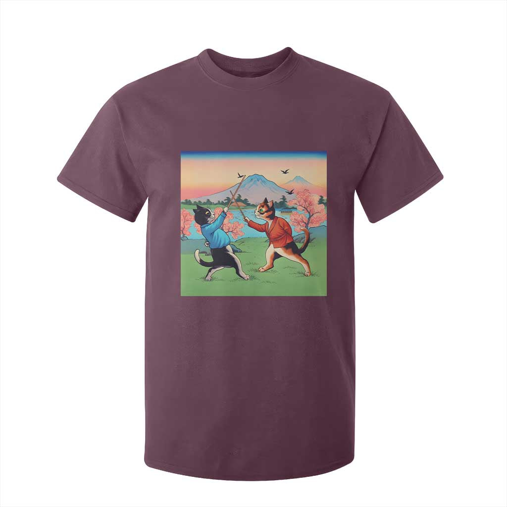 Funny Kendo Cat T Shirt For Kid Samurai Martial Arts TS14 Maroon Print Your Wear