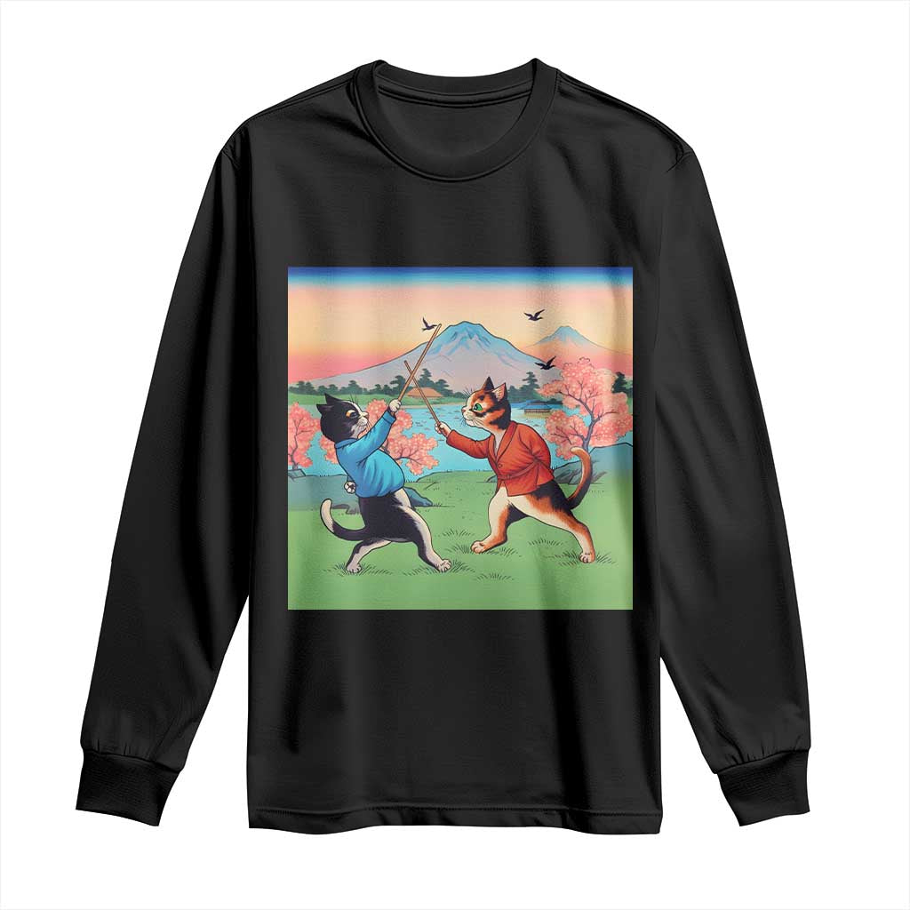 Funny Kendo Cat Long Sleeve Shirt Samurai Martial Arts - Print Your Wear