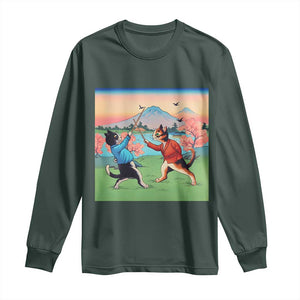 Funny Kendo Cat Long Sleeve Shirt Samurai Martial Arts TS14 Dark Forest Green Print Your Wear