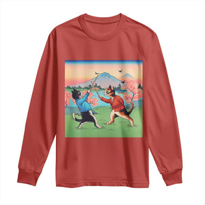 Funny Kendo Cat Long Sleeve Shirt Samurai Martial Arts - Print Your Wear