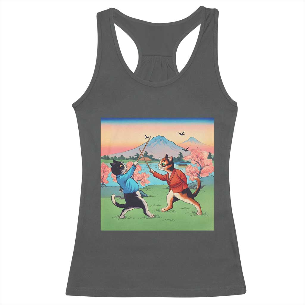Funny Kendo Cat Racerback Tank Top Samurai Martial Arts TS14 Dark Heather Print Your Wear