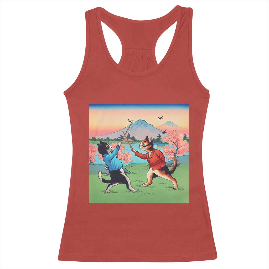 Funny Kendo Cat Racerback Tank Top Samurai Martial Arts TS14 Red Print Your Wear