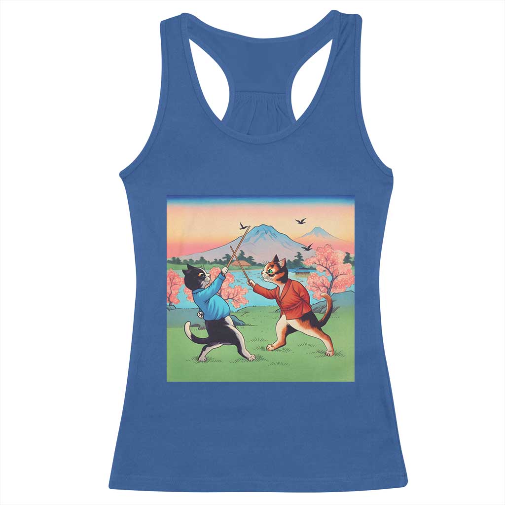 Funny Kendo Cat Racerback Tank Top Samurai Martial Arts TS14 Royal Blue Print Your Wear