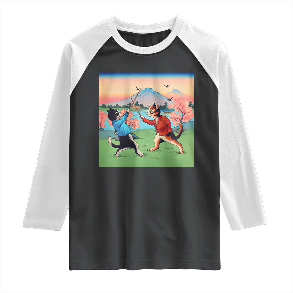 Funny Kendo Cat Raglan Shirt Samurai Martial Arts TS14 Black White Print Your Wear
