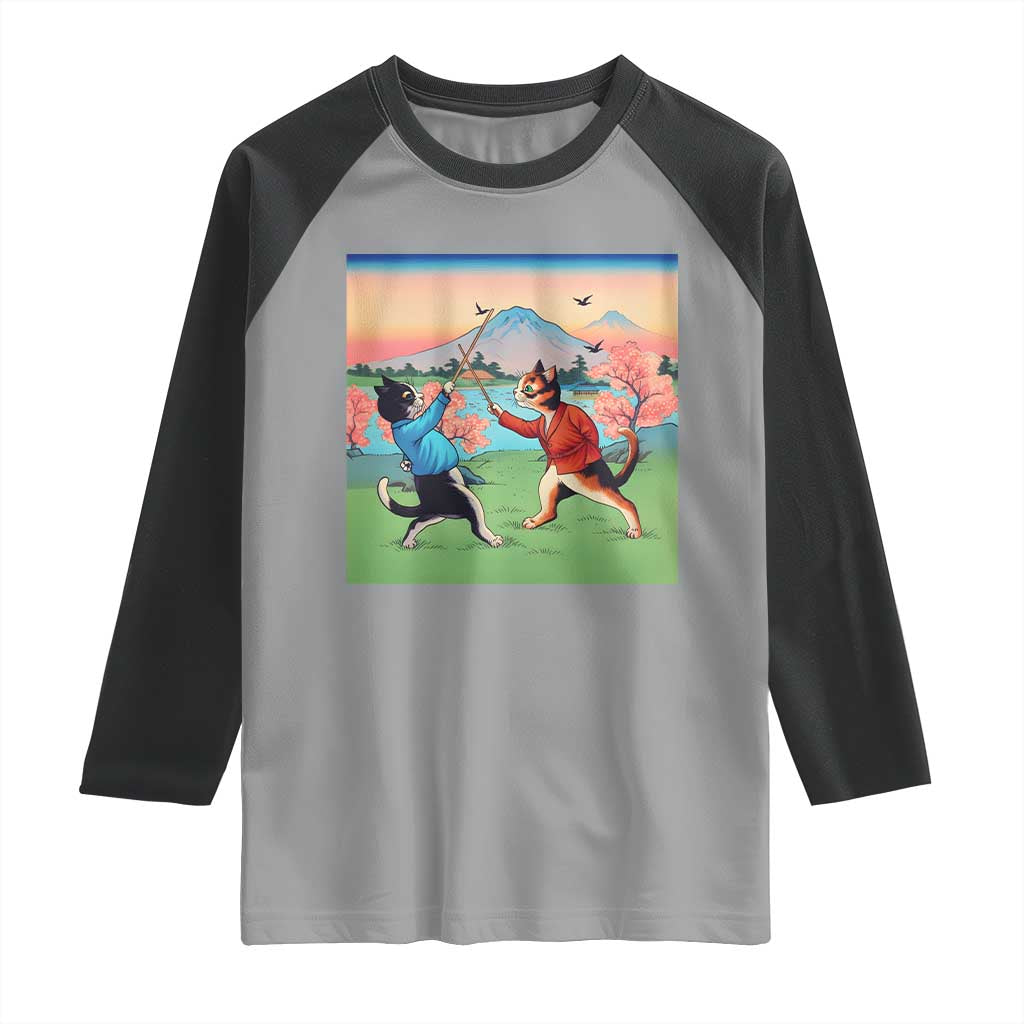Funny Kendo Cat Raglan Shirt Samurai Martial Arts TS14 Sport Gray Black Print Your Wear