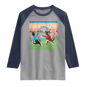 Funny Kendo Cat Raglan Shirt Samurai Martial Arts TS14 Sport Gray Navy Print Your Wear