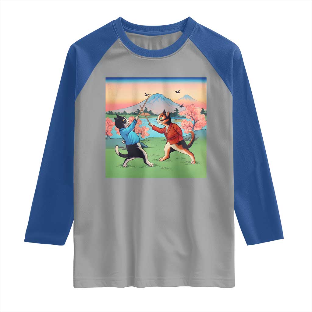 Funny Kendo Cat Raglan Shirt Samurai Martial Arts TS14 Sport Gray Royal Print Your Wear
