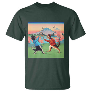 Funny Kendo Cat T Shirt Samurai Martial Arts TS14 Dark Forest Green Print Your Wear