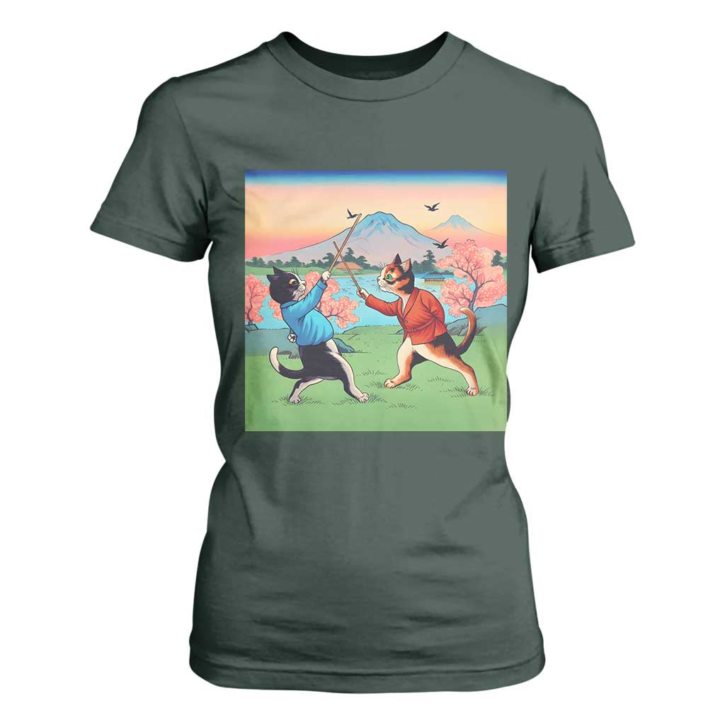 Funny Kendo Cat T Shirt For Women Samurai Martial Arts TS14 Dark Forest Green Print Your Wear