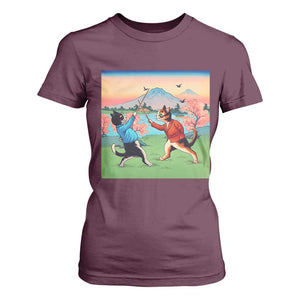 Funny Kendo Cat T Shirt For Women Samurai Martial Arts TS14 Maroon Print Your Wear