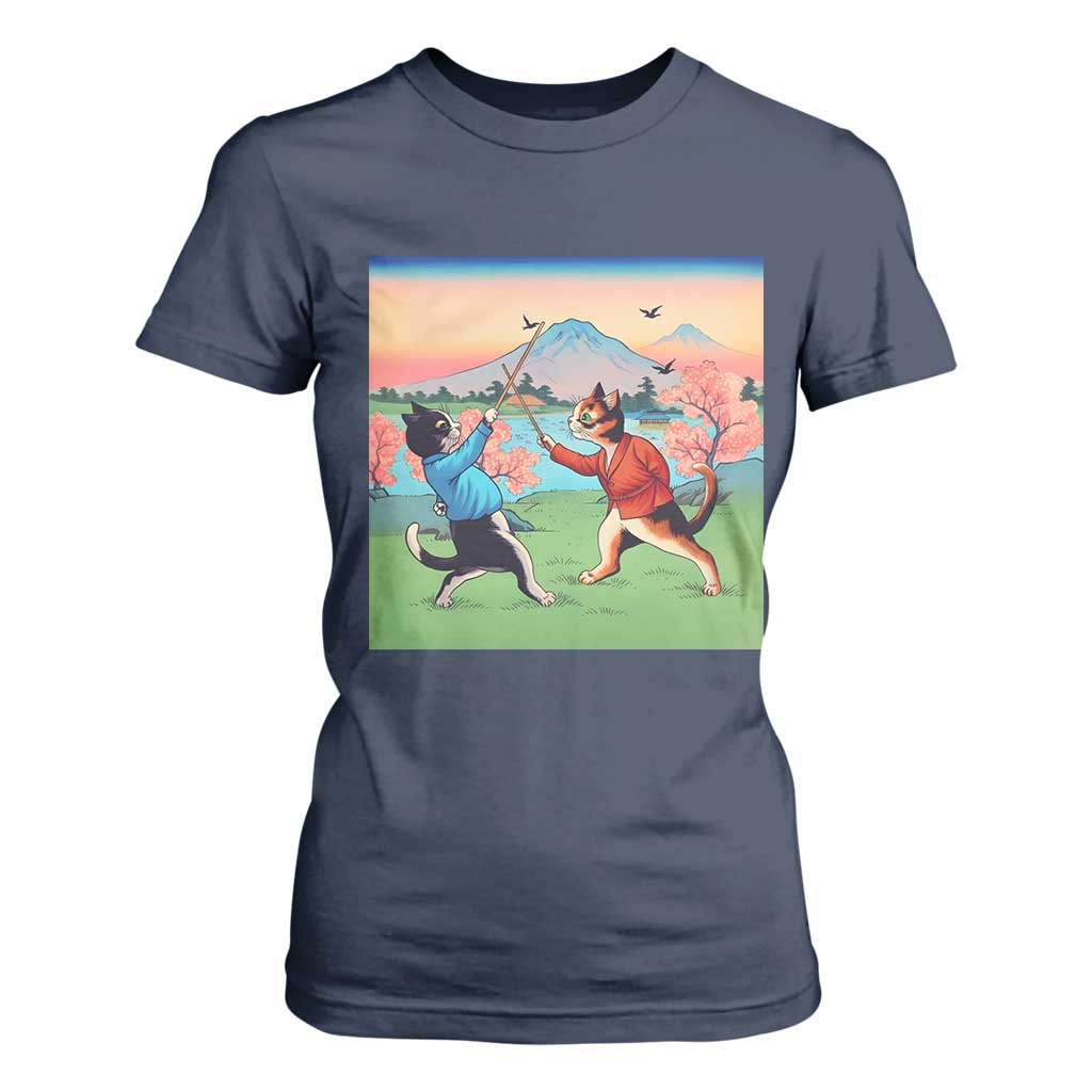 Funny Kendo Cat T Shirt For Women Samurai Martial Arts TS14 Navy Print Your Wear
