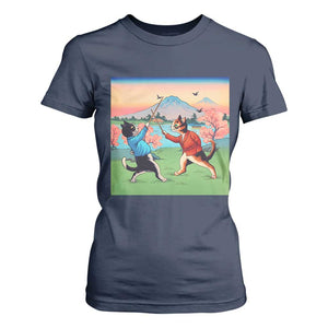 Funny Kendo Cat T Shirt For Women Samurai Martial Arts TS14 Navy Print Your Wear