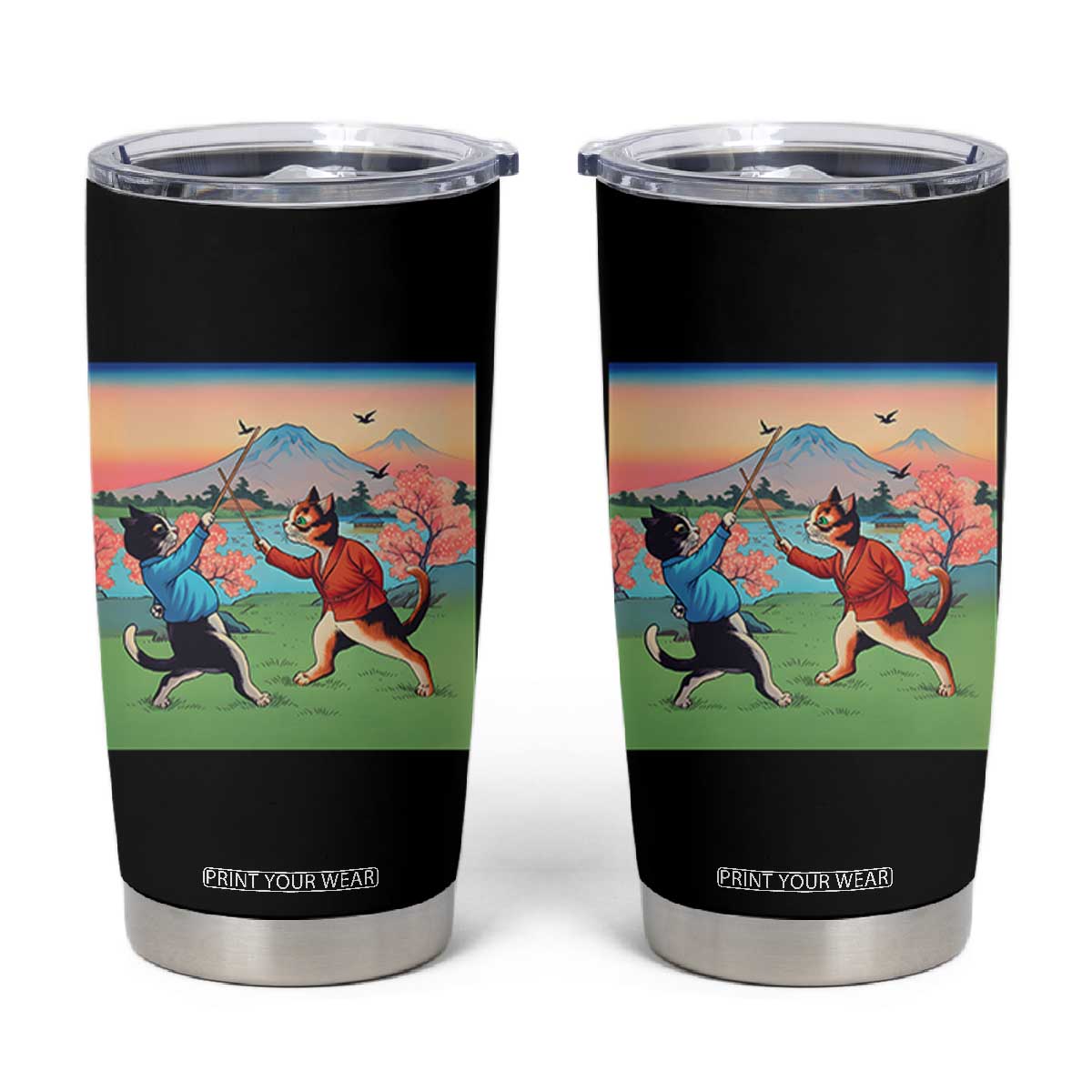 Funny Kendo Cat Tumbler Cup Samurai Martial Arts TS14 Black Print Your Wear