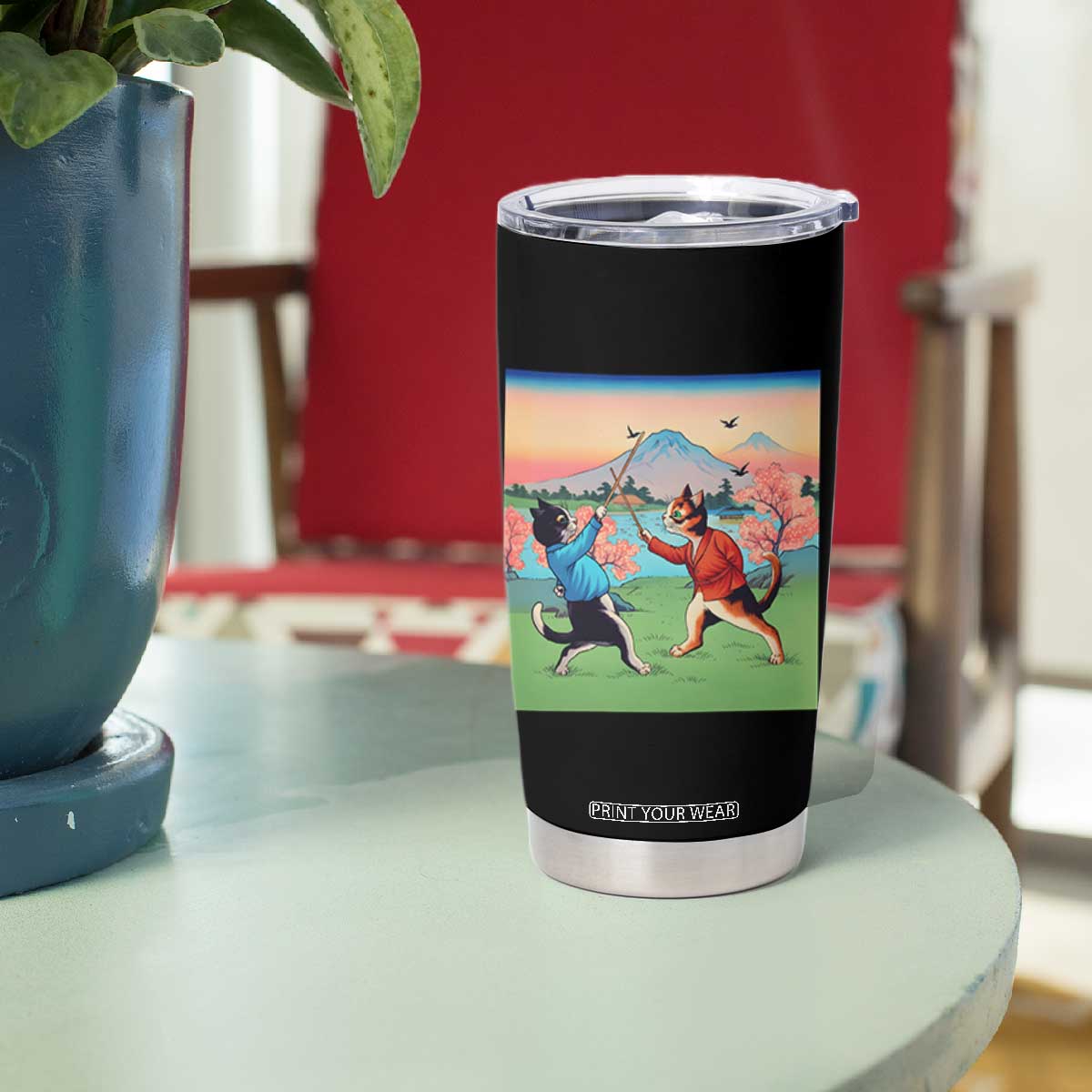 Funny Kendo Cat Tumbler Cup Samurai Martial Arts - Print Your Wear