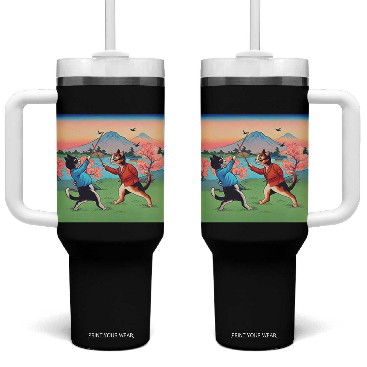 Funny Kendo Cat Tumbler With Handle Samurai Martial Arts TS14 One Size: 40 oz Black Print Your Wear