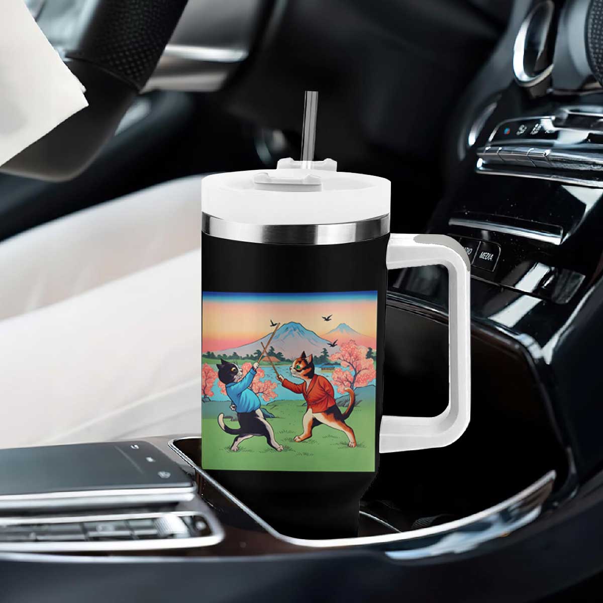 Funny Kendo Cat Tumbler With Handle Samurai Martial Arts TS14 Print Your Wear