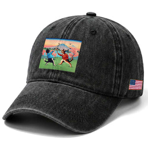 Funny Kendo Cat Washed Cotton Baseball Cap Samurai Martial Arts TS14 Print Your Wear