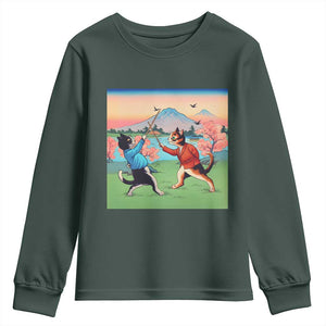 Funny Kendo Cat Youth Sweatshirt Samurai Martial Arts TS14 Dark Forest Green Print Your Wear