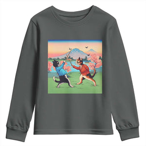Funny Kendo Cat Youth Sweatshirt Samurai Martial Arts TS14 Dark Heather Print Your Wear