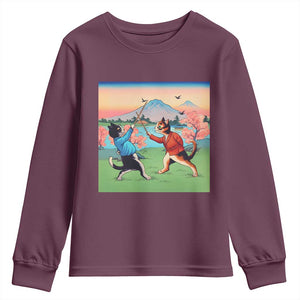 Funny Kendo Cat Youth Sweatshirt Samurai Martial Arts TS14 Maroon Print Your Wear