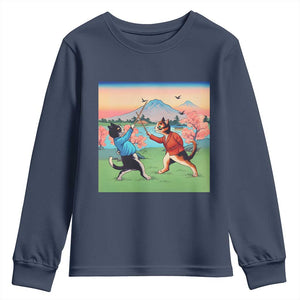 Funny Kendo Cat Youth Sweatshirt Samurai Martial Arts TS14 Navy Print Your Wear