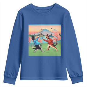 Funny Kendo Cat Youth Sweatshirt Samurai Martial Arts TS14 Royal Blue Print Your Wear