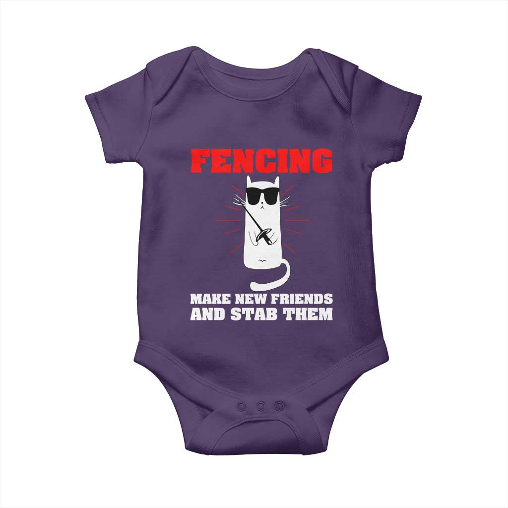 Funny Cat Fencing Baby Onesie Make Me New Friends And Stab Them TS14 Purple Print Your Wear