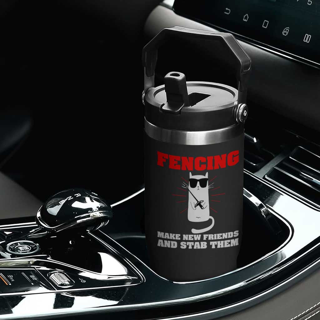 Funny Cat Fencing Flip Straw Tumbler Make Me New Friends And Stab Them TS14 Print Your Wear