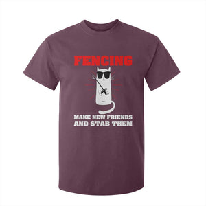 Funny Cat Fencing T Shirt For Kid Make Me New Friends And Stab Them TS14 Maroon Print Your Wear