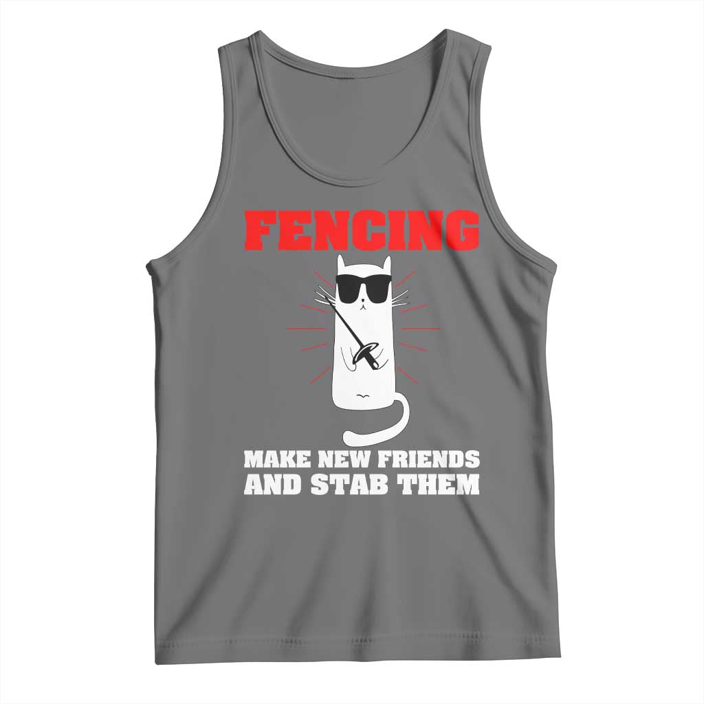 Funny Cat Fencing Tank Top Make Me New Friends And Stab Them TS14 Black Heather Print Your Wear
