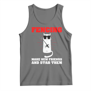 Funny Cat Fencing Tank Top Make Me New Friends And Stab Them TS14 Black Heather Print Your Wear