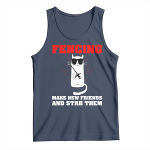 Funny Cat Fencing Tank Top Make Me New Friends And Stab Them TS14 Navy Print Your Wear