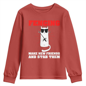 Funny Cat Fencing Youth Sweatshirt Make Me New Friends And Stab Them TS14 Red Print Your Wear