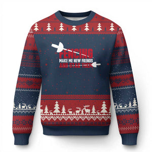 Funny Fencer Ugly Christmas Sweater Fencing Make Me New Friends And Stab Them - Print Your Wear