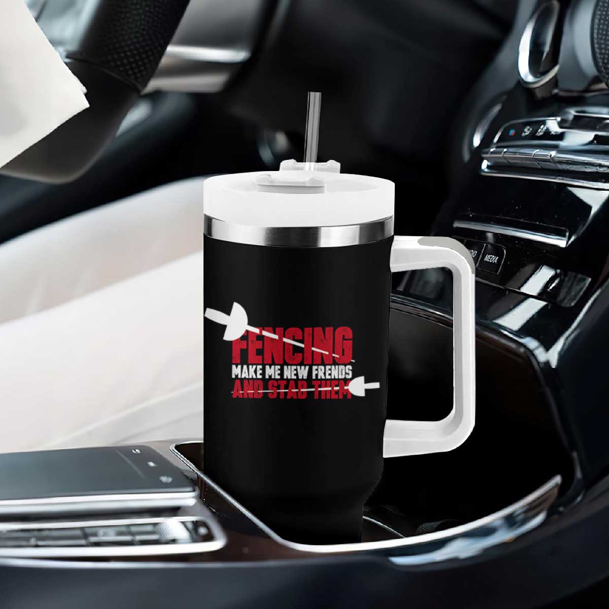 Funny Fencer Tumbler With Handle Fencing Make Me New Friends And Stab Them TS14 Print Your Wear