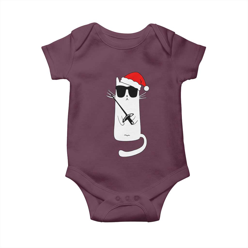 Funny Cat Fencing Christmas Baby Onesie Cute Kitty Lover TS14 Maroon Print Your Wear