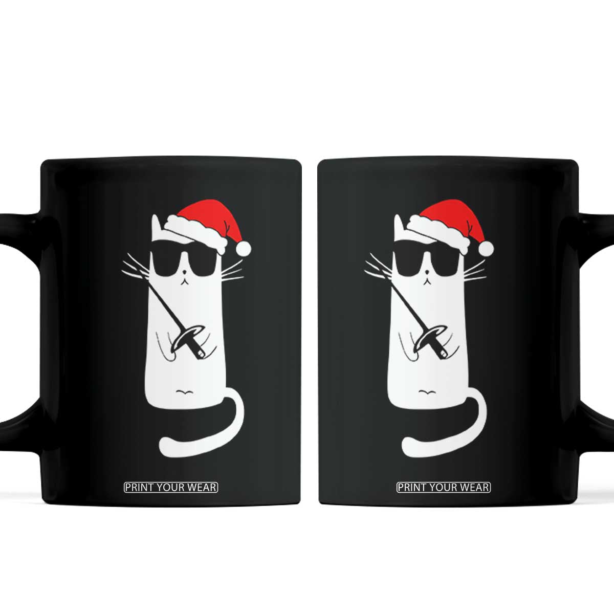 Funny Cat Fencing Christmas Coffee Mug Cute Kitty Lover TS14 Black Print Your Wear